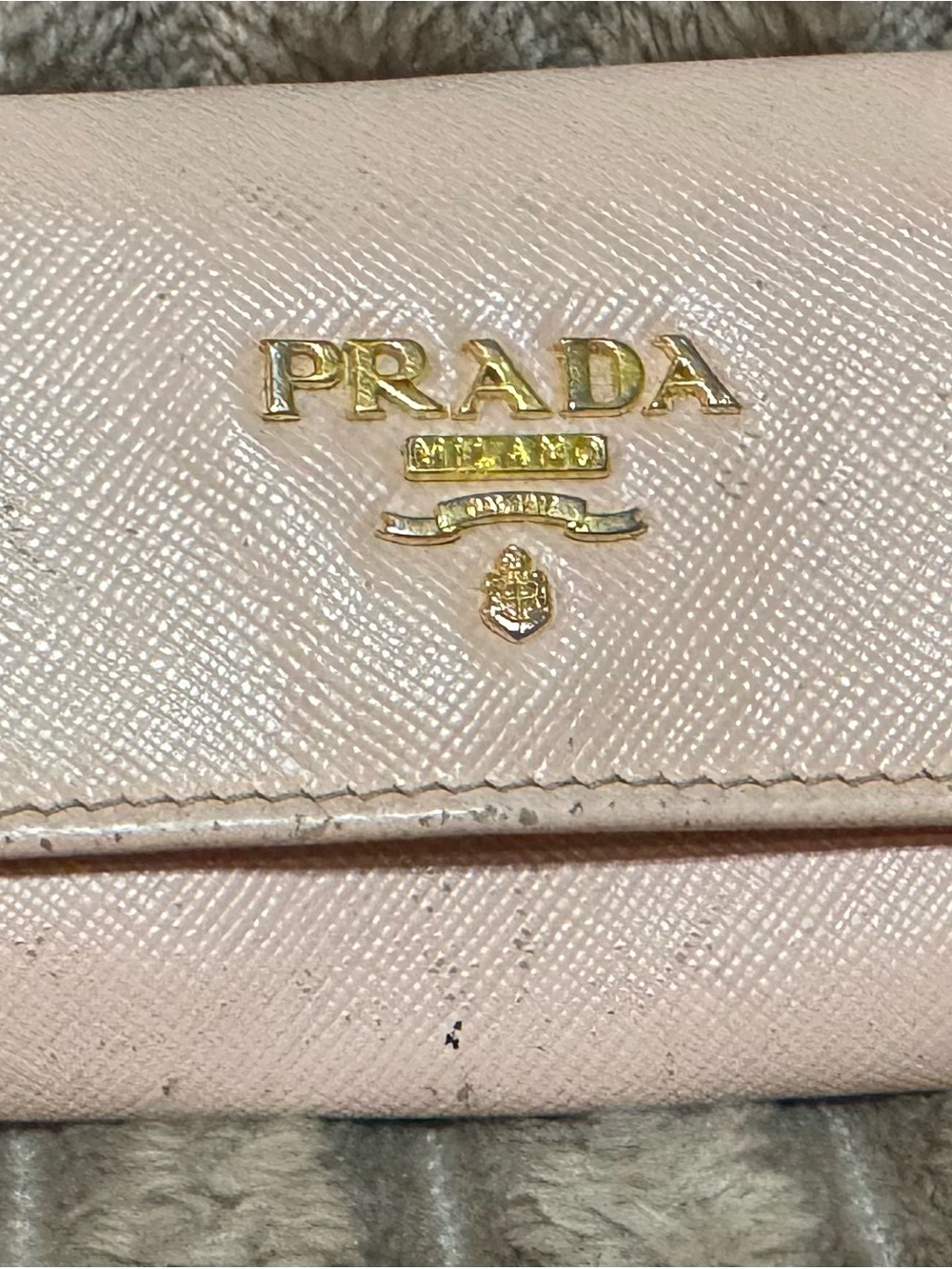 PRADA Beige Safiano Leather Card and Key Holder